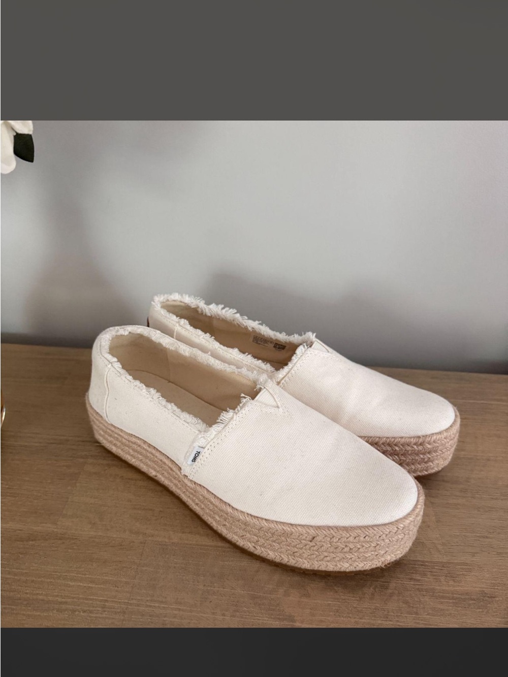 Toms Cream Canvas Platform Espadrille Slip-Ons